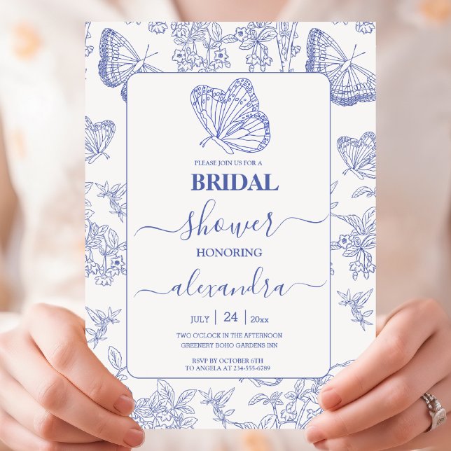 Delft Blue White Chinoiserie Floral Bridal Shower  Invitation (Creator Uploaded)