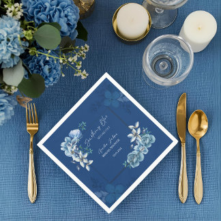 Delft Blue White Chinoiserie Floral Bridal Shower  Napkin