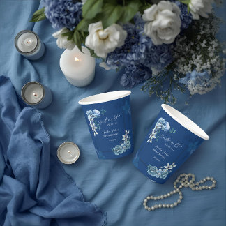 Delft Blue White Chinoiserie Floral Bridal Shower  Paper Cups