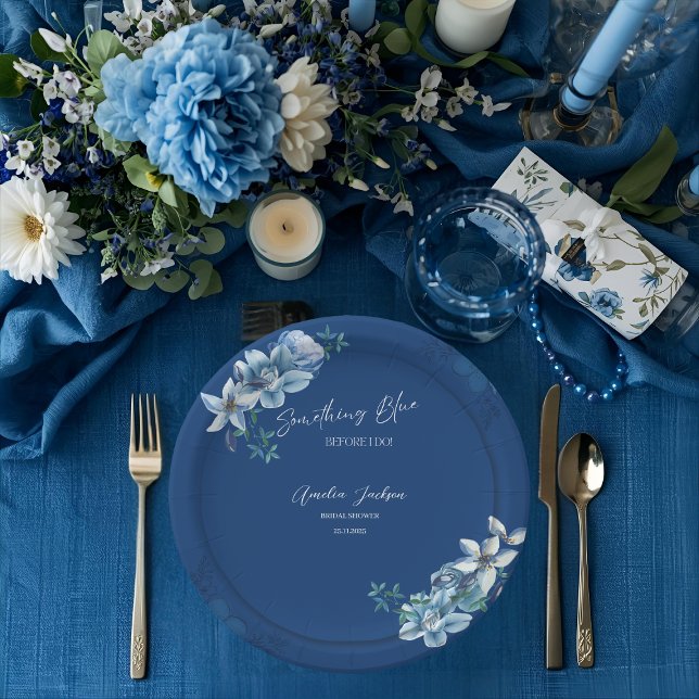 Delft Blue White Chinoiserie Floral Bridal Shower  Paper Plate (Creator Uploaded)