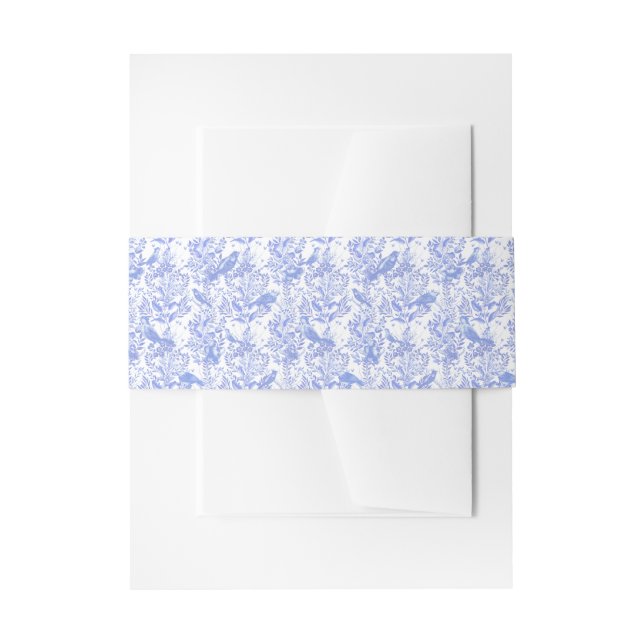 Delft Blue White Chinoiserie Floral Rococo Toile Invitation Belly Band (Front Example)