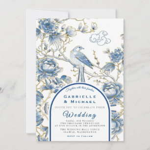 Delft Blue White Chinoiserie Porcelain Wedding Invitation