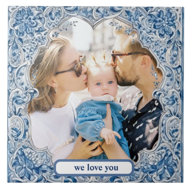 delft blue white porcelain Hampton photo custom Tile (Front)