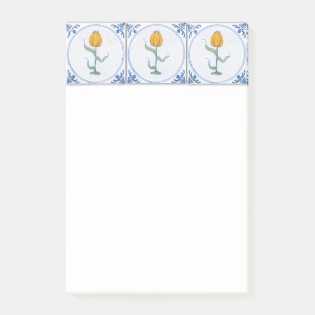 Delft Blue White Yellow Tulip Tile Art Stickies Post-it Notes (Front)