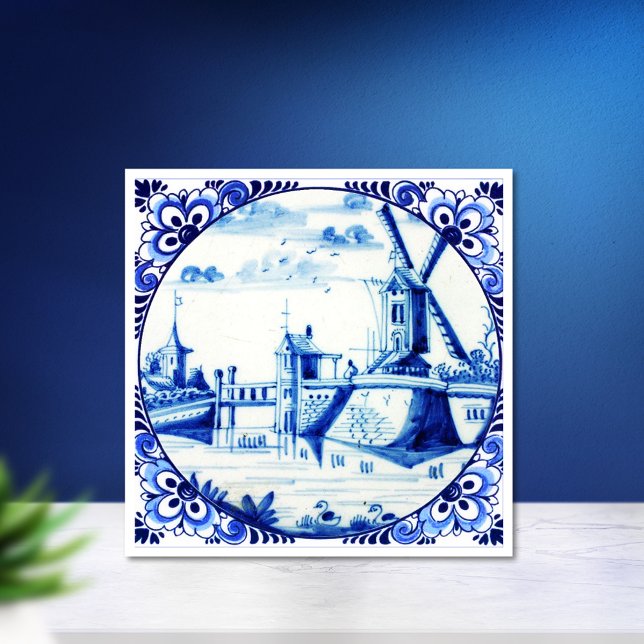 Delft Blue Windmill Bridge and Waterways Tile (Creator Uploaded)