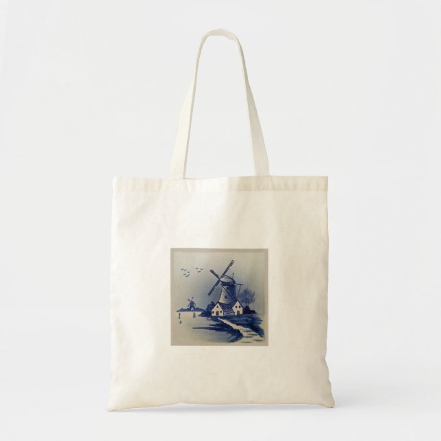 Delft Blue Windmill Vintage Tote Bag (Front)