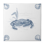 Delft Crab Tile with Shell Corners<br><div class="desc">Blue and white tile reproduced on a smooth surface 4.25" or 6" ceramic tile. Perfect for interior tile wall accents, backsplashes, fireplace surrounds, bathroom and showers walls, kitchens and craft projects. Not intended for outdoor use. Our tiles are copies of costly authentic original antique tiles. Suggestion: Order one tile to...</div>
