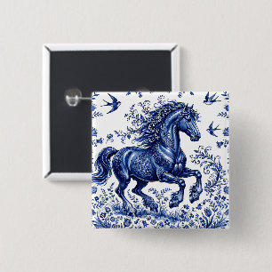 Delft Delftware Style Friesian Horse in Meadow 15 Cm Square Badge