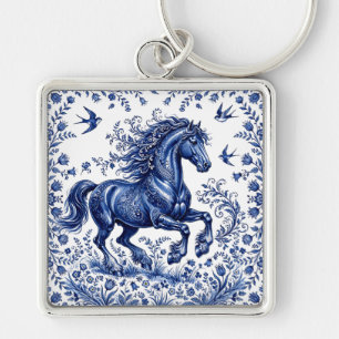 Delft Delftware Style Friesian Horse in Meadow Key Ring