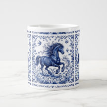 Delft Delftware Style Friesian Horse in Meadow