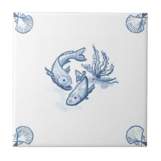Delft Fish Tile with Shell Corners