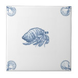 Delft Hermit Crab Tile with Shell Corners<br><div class="desc">Blue and white tile reproduced on a smooth surface 4.25" or 6" ceramic tile. Perfect for interior tile wall accents, backsplashes, fireplace surrounds, bathroom and showers walls, kitchens and craft projects. Not intended for outdoor use. Our tiles are copies of costly authentic original antique tiles. Suggestion: Order one tile to...</div>