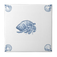 Delft Hermit Crab Tile with Shell Corners