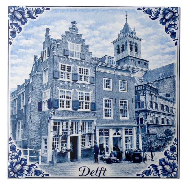 Delft houses Delft Blue style ceramic tile (Front)