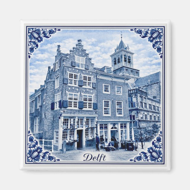 Delft houses Delft Blue style magnet (Front)