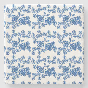 Delft-LIke Blue Floral Print Stone Coaster