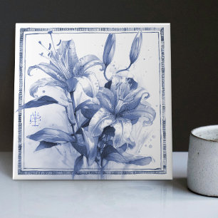 Delft Lily Wall Decor Art Nouveau Watercolor Tile