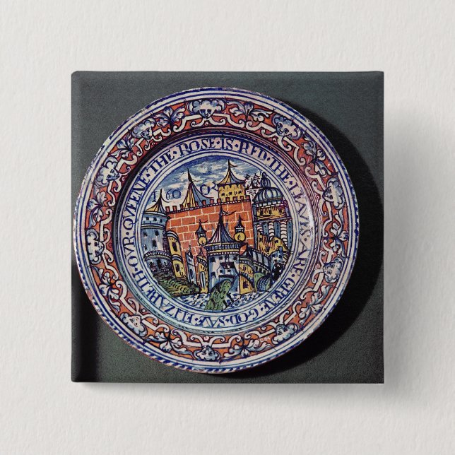 Delft plate with views of the Tower of London 15 Cm Square Badge (Front)