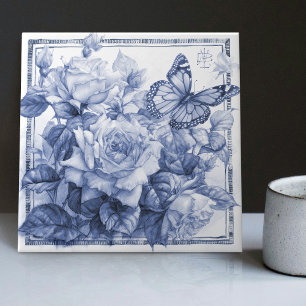 Delft Rose Wall Decor Art Nouveau Watercolor Tile