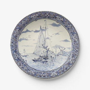 DELFT SAILBOATS AND WINDMILLS PAPER PLATE
