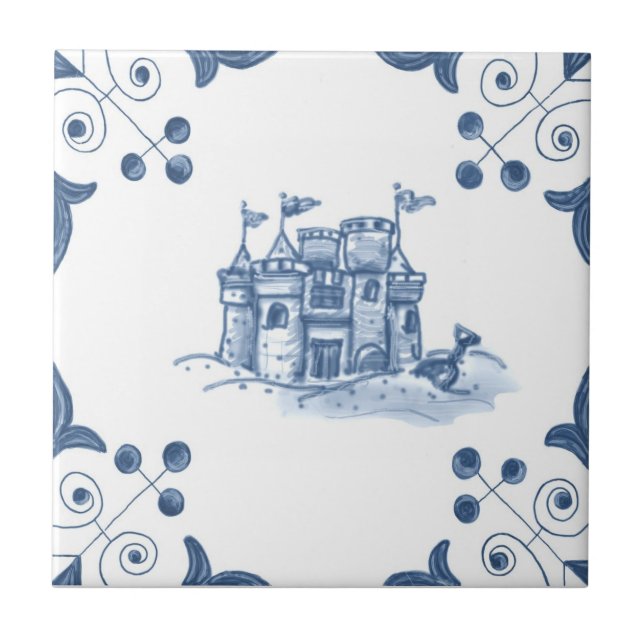 Delft Sandcastle Tile with Scroll Corners (Front)