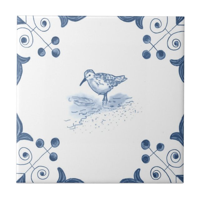Delft Sandpiper Tile with Scroll Corners (Front)