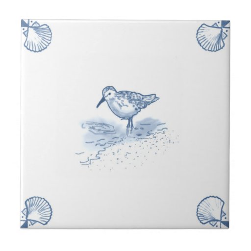 Image of Delft Sandpiper Tile with Shell Corners