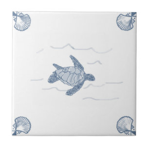 Delft Sea Turtle Tile with Shell Corners