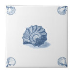 Delft Spiral Shell Tile with Shell Corners<br><div class="desc">Blue and white tile reproduced on a smooth surface 4.25" or 6" ceramic tile. Perfect for interior tile wall accents, backsplashes, fireplace surrounds, bathroom and showers walls, kitchens and craft projects. Not intended for outdoor use. Our tiles are copies of costly authentic original antique tiles. Suggestion: Order one tile to...</div>