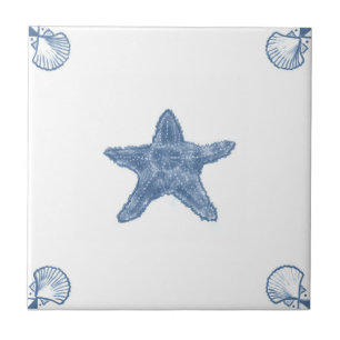 Delft Starfish Tile with Shell Corners