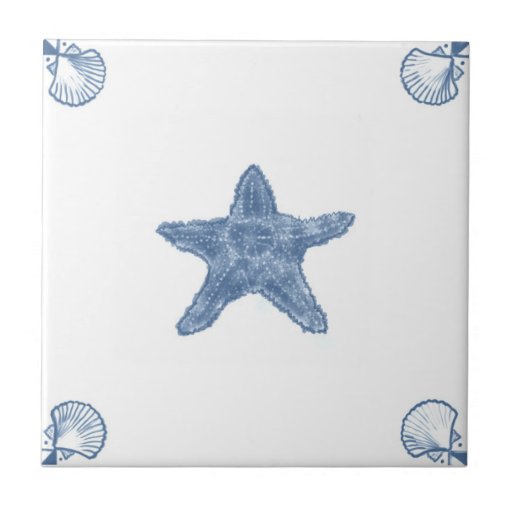 Image of Delft Starfish Tile with Shell Corners