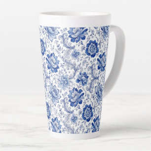 Delft Style Blue White Blossoms Whimsical Fantasy Latte Mug
