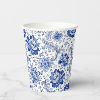 Delft Style Blue White Blossoms Whimsical Fantasy Paper Cups