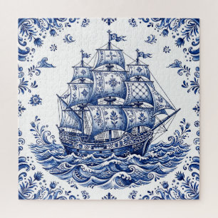 Delft Style Blue White Merchant Ship Jigsaw Puzzle