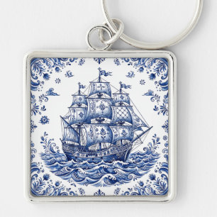 Delft Style Blue White Merchant Ship Key Ring