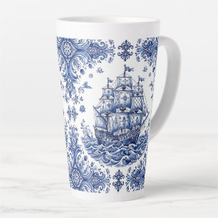 Delft Style Blue White Merchant Ship Latte Mug