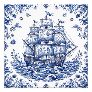 Delft Style Blue White Merchant Ship Photo Print