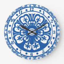 Delft Style Clock Delft Colours Blue and White