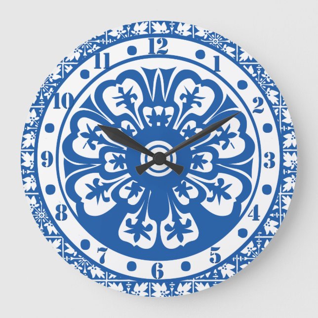 Delft Style Clock Delft Colours Blue and White (Front)
