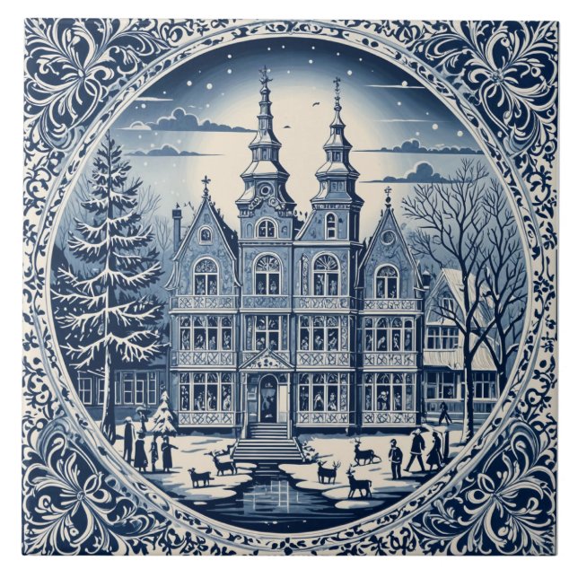 Delft style winter/Christmas 1 Tile (Front)