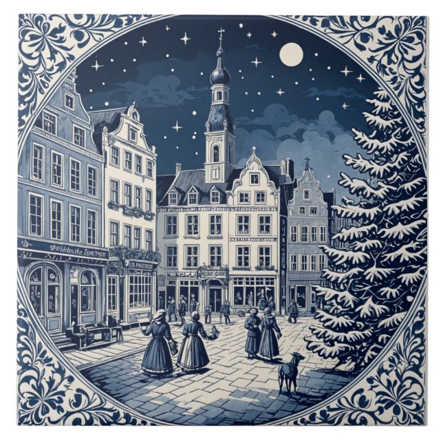 Delft style winter/Christmas 5 Tile (Front)