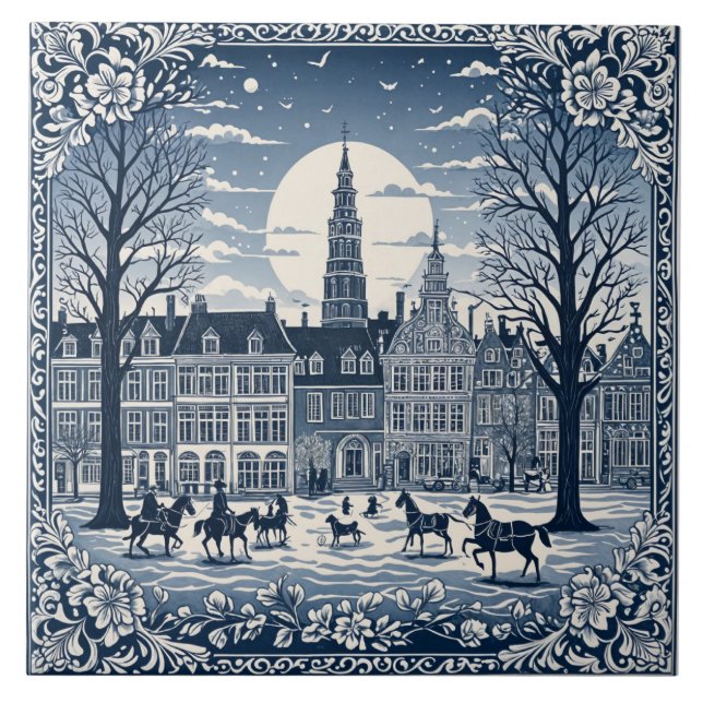 Delft style winter/Christmas 6 Tile (Front)