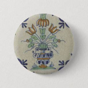 Delft Tile Antique Ceramic Flower Pot  6 Cm Round Badge