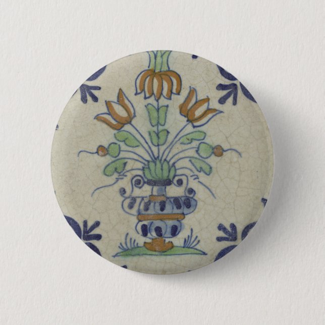 Delft Tile Antique Ceramic Flower Pot  6 Cm Round Badge (Front)