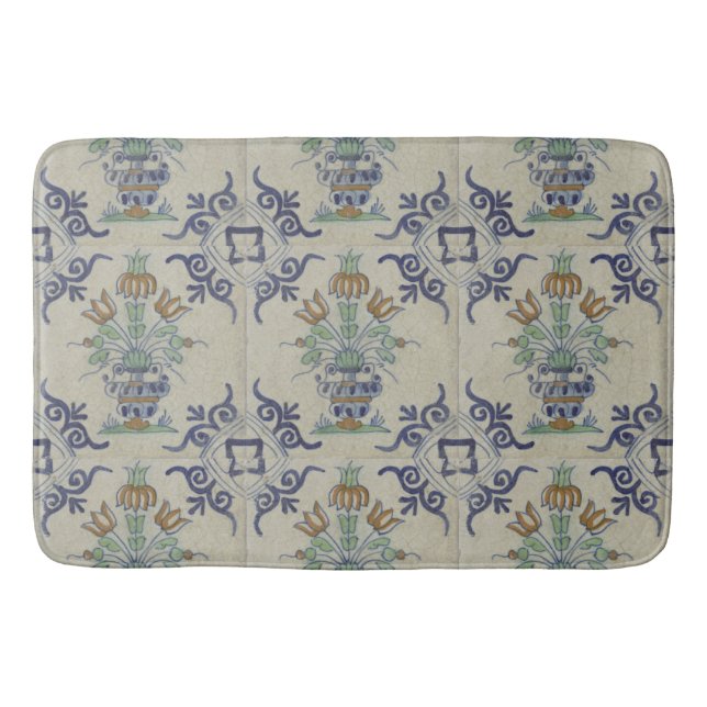Delft Tile Antique Ceramic Flower Pot  Bath Mat (Front)
