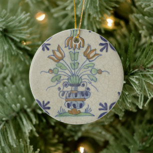Delft Tile Antique Ceramic Flower Pot  Ceramic Tree Decoration