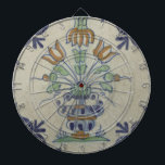 Delft Tile Antique Ceramic Flower Pot Dartboard<br><div class="desc">Adorn your space with the charming simplicity of this vintage Pompadour tile, featuring a delightful multicolored flower pot. This original public domain image from the Rijksmuseum showcases the characteristic artistry of historical Dutch Delftware. The central flower pot, brimming with blue, green, and orange blooms, is framed by elegant blue scrolled...</div>