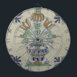 Delft Tile Antique Ceramic Flower Pot Dartboard<br><div class="desc">Adorn your space with the charming simplicity of this vintage Pompadour tile, featuring a delightful multicolored flower pot. This original public domain image from the Rijksmuseum showcases the characteristic artistry of historical Dutch Delftware. The central flower pot, brimming with blue, green, and orange blooms, is framed by elegant blue scrolled...</div>