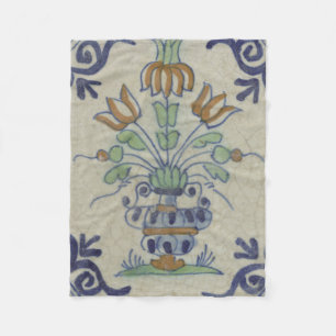 Delft Tile Antique Ceramic Flower Pot  Fleece Blanket
