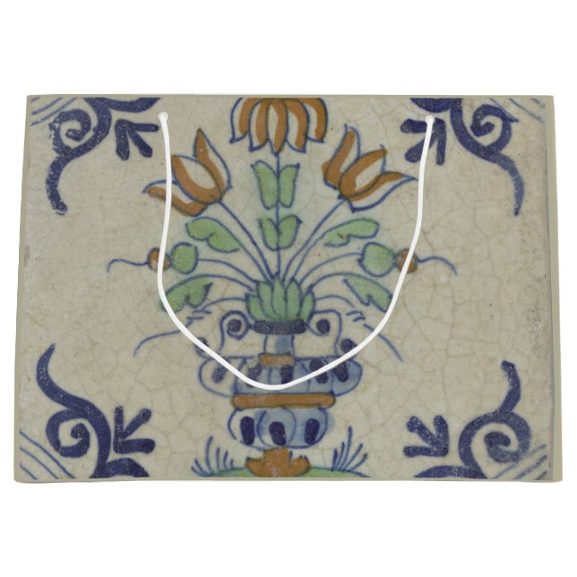 Delft Tile Antique Ceramic Flower Pot  Large Gift Bag (Front)